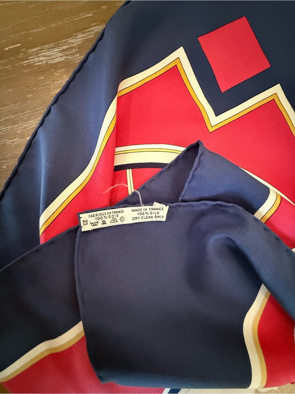 Hermes Silk Scarf Navy Red White Hand Rolled Made in France - Picture 12 of 12
